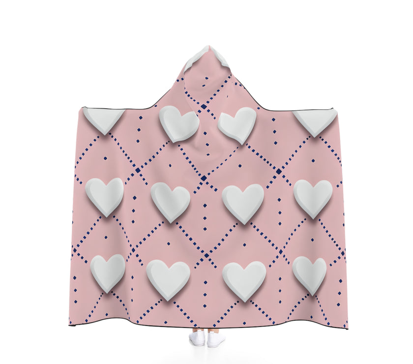 Cozy Heart Patterned Hooded Blanket, Perfect for Snuggling, Gift for Her, Valentines Day, Home Relaxation, Warm Throw