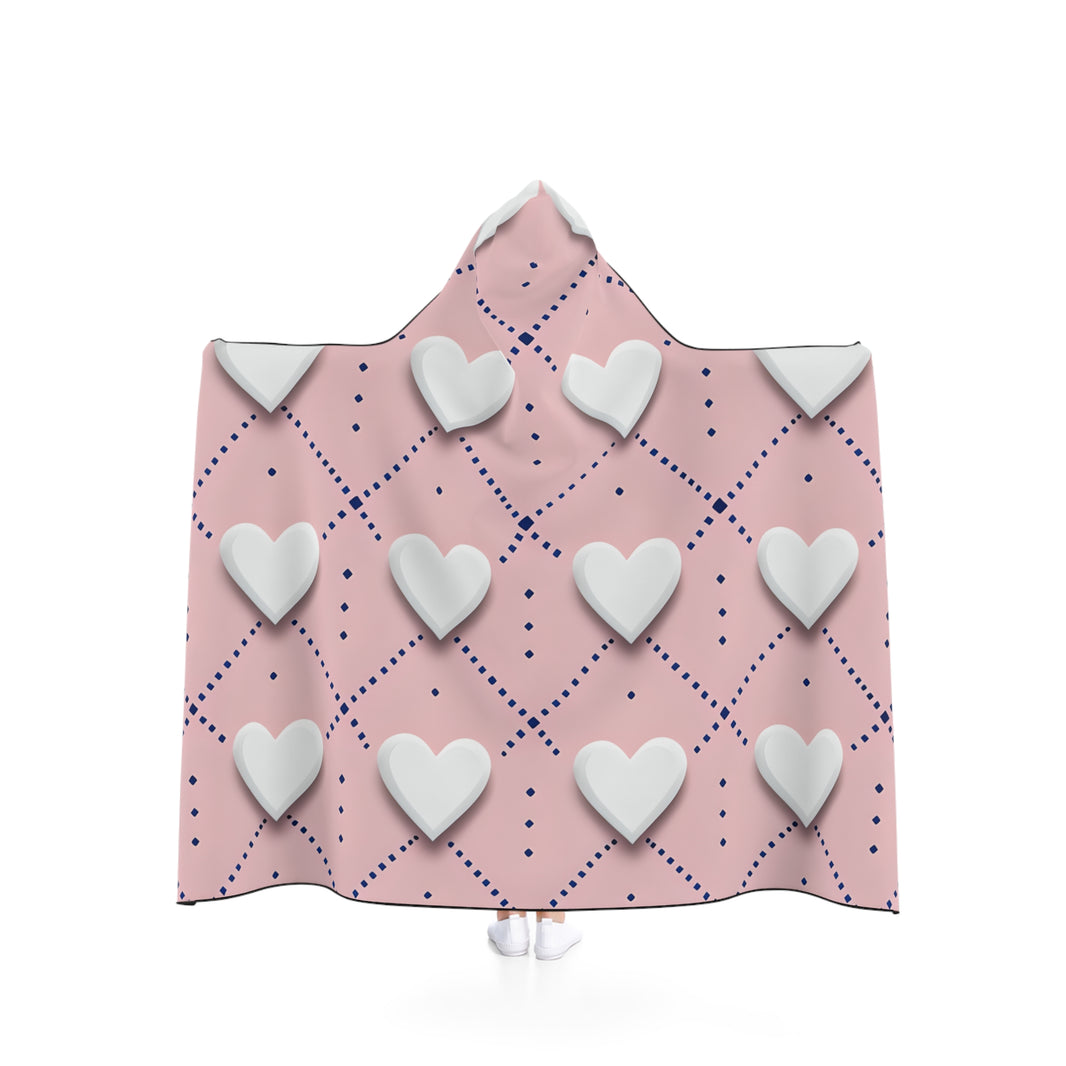 Cozy Heart Patterned Hooded Blanket, Perfect for Snuggling, Gift for Her, Valentines Day, Home Relaxation, Warm Throw