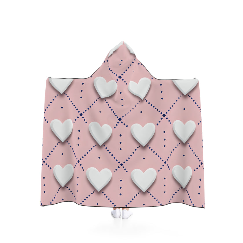 Cozy Heart Patterned Hooded Blanket, Perfect for Snuggling, Gift for Her, Valentines Day, Home Relaxation, Warm Throw