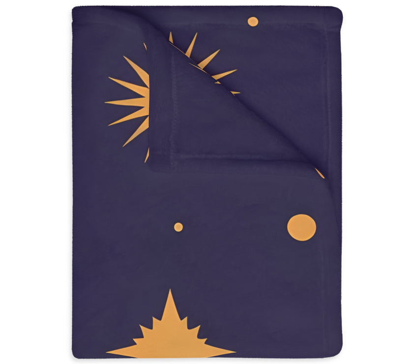 Velveteen Blanket, Geometric Gold Star Two-Sided Print, Cozy Throw, Luxurious Bedding, Soft Couch Cover, Home Decor Accent
