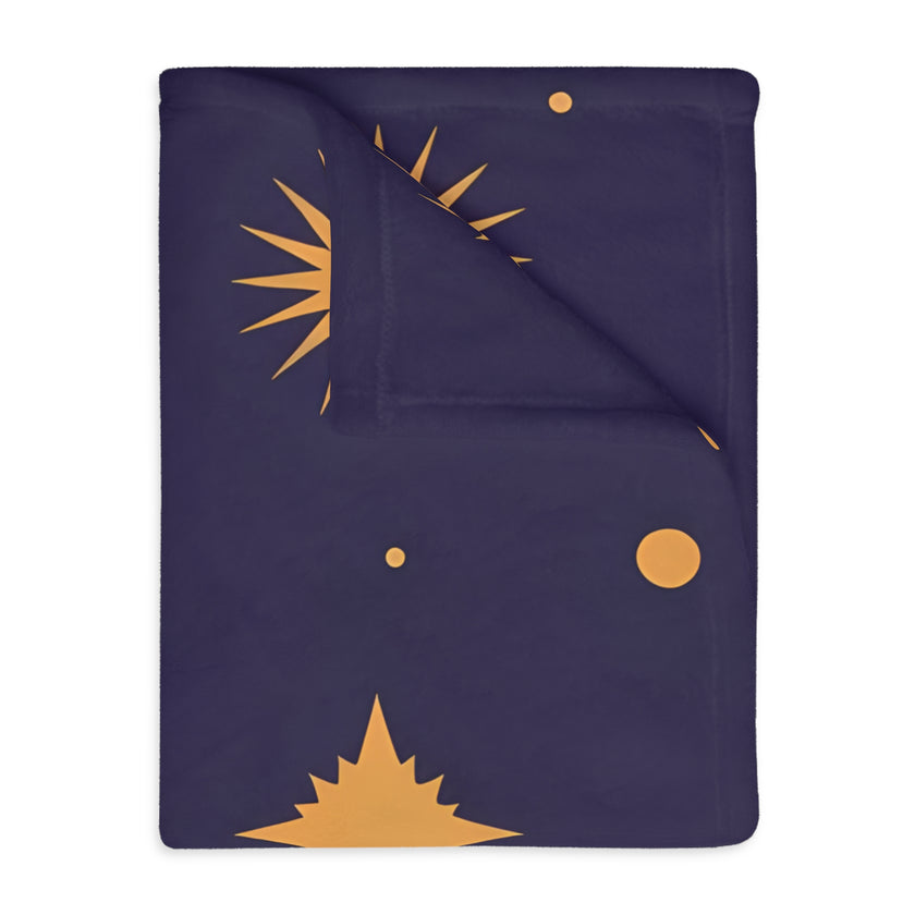 Velveteen Blanket, Geometric Gold Star Two-Sided Print, Cozy Throw, Luxurious Bedding, Soft Couch Cover, Home Decor Accent