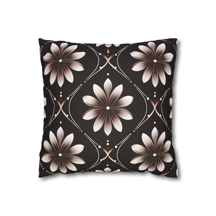 Black Floral Faux Suede Square Pillowcase