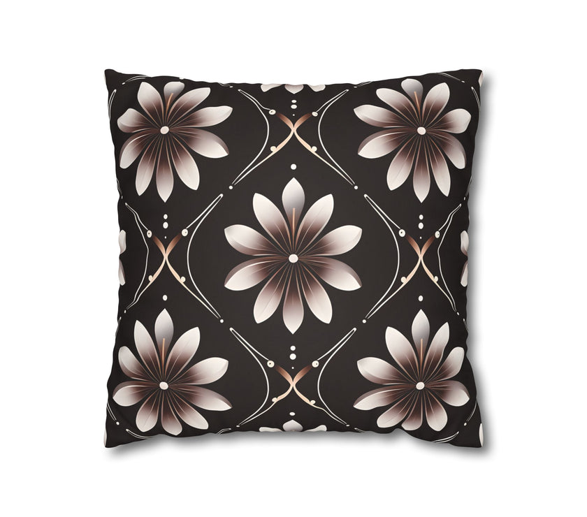 Black Floral Faux Suede Square Pillowcase
