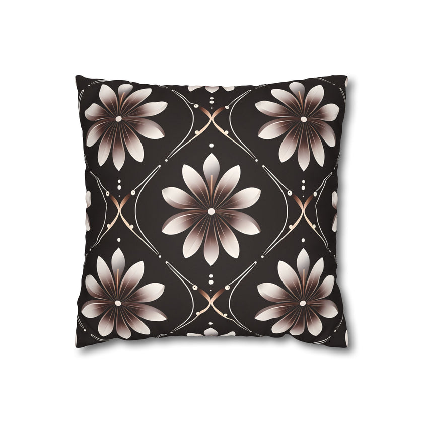 Black Floral Faux Suede Square Pillowcase