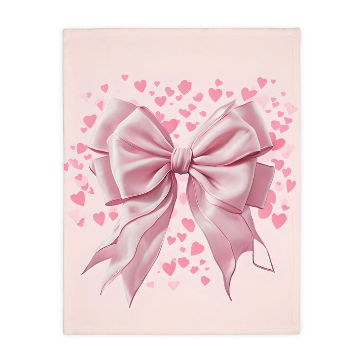 Pink Bow . Pink Heart Velveteen Microfiber Blanket (Two-sided print)