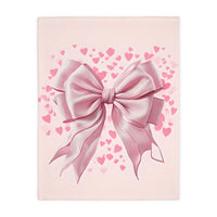Pink Bow . Pink Heart Velveteen Microfiber Blanket (Two-sided print)