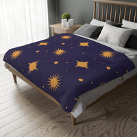 Velveteen Blanket, Geometric Gold Star Two-Sided Print, Cozy Throw, Luxurious Bedding, Soft Couch Cover, Home Decor Accent