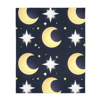 Blanket, Gold Moon and Stars Print, Soft Velveteen Microfiber Throw, Celestial Home Decor, Cozy Bedroom Accent, Night Sky Galaxy Design,