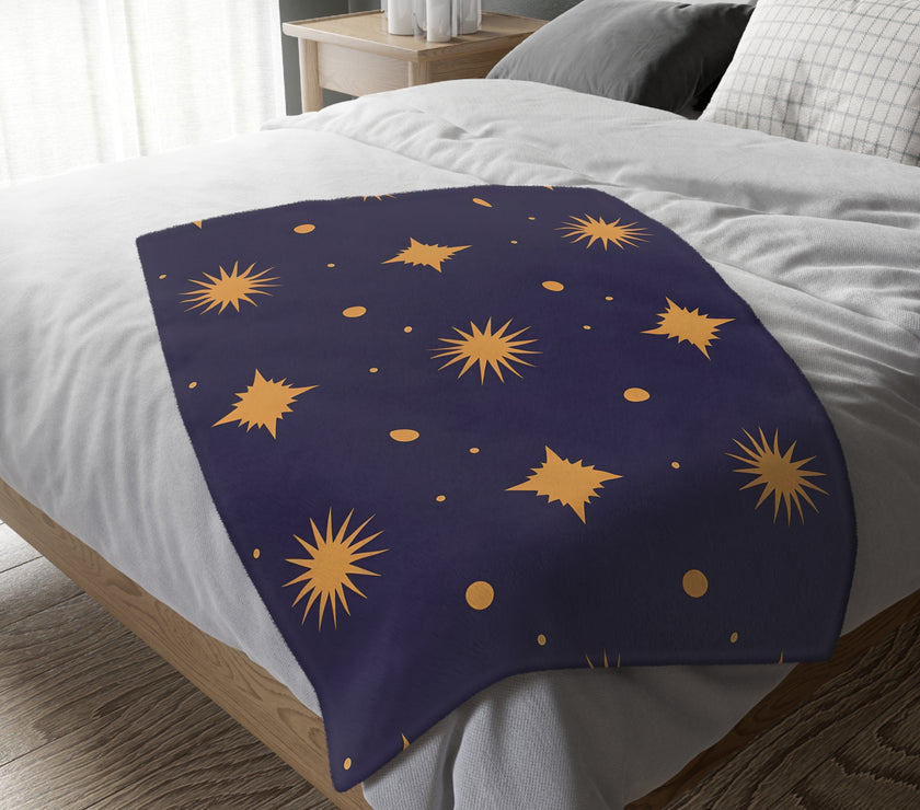 Velveteen Blanket, Geometric Gold Star Two-Sided Print, Cozy Throw, Luxurious Bedding, Soft Couch Cover, Home Decor Accent