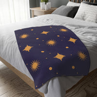Velveteen Blanket, Geometric Gold Star Two-Sided Print, Cozy Throw, Luxurious Bedding, Soft Couch Cover, Home Decor Accent