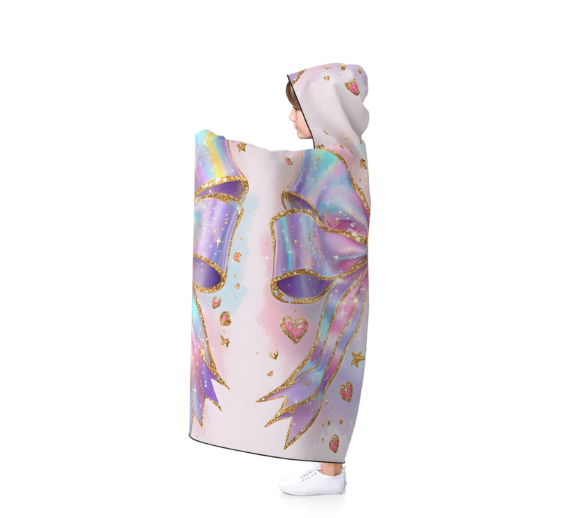 Pastel Bow Hooded Blanket, Cozy Gift, Birthday Present, Winter Comfort, Cute Home Decor, Fun for Kids