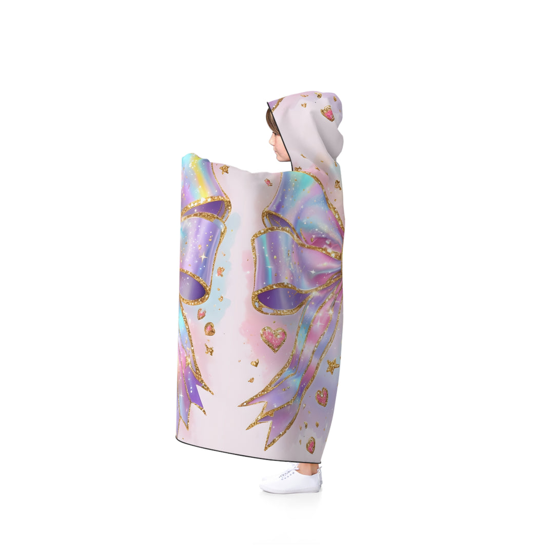 Pastel Bow Hooded Blanket, Cozy Gift, Birthday Present, Winter Comfort, Cute Home Decor, Fun for Kids
