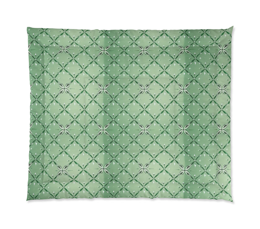 Botanical Green Quilt Comforter, Cozy Floral Pattern Blanket for Bedroom, Spring Decor, Home Warmth, Gift for Her