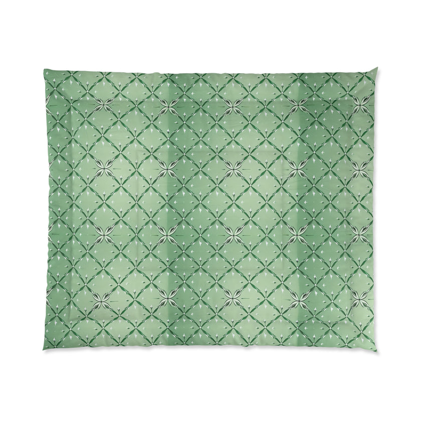 Botanical Green Quilt Comforter, Cozy Floral Pattern Blanket for Bedroom, Spring Decor, Home Warmth, Gift for Her