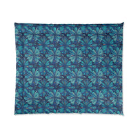 Tropical Floral Comforter, Boho Bedroom Decor, Cozy Quilt for Home, Gift for Her, Ocean Vibe Bedding, blue green flowers