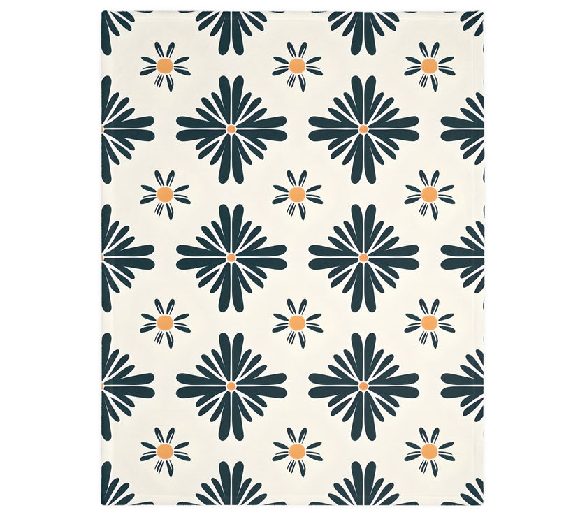 Green and White Floral Velveteen Microfiber Blanket (Two-sided print)