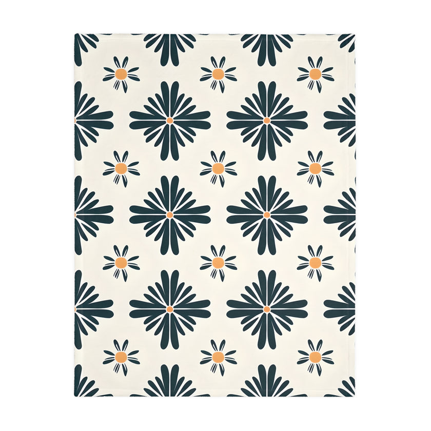 Green and White Floral Velveteen Microfiber Blanket (Two-sided print)