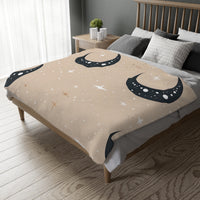 Velveteen Blanket, Pink Moon and Stars Soft Throw, Cozy Bedding, Nursery Decor, Celestial Night Sky Bed Cover, Double Sided Print