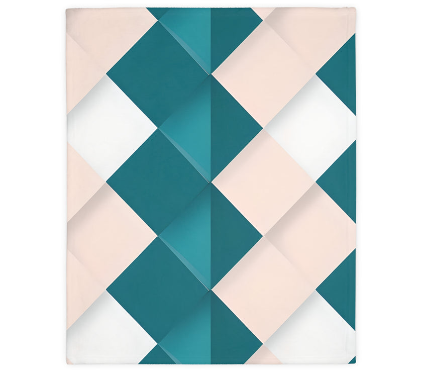 Blue and Pink Grid Velveteen Microfiber Blanket (Two-sided print)