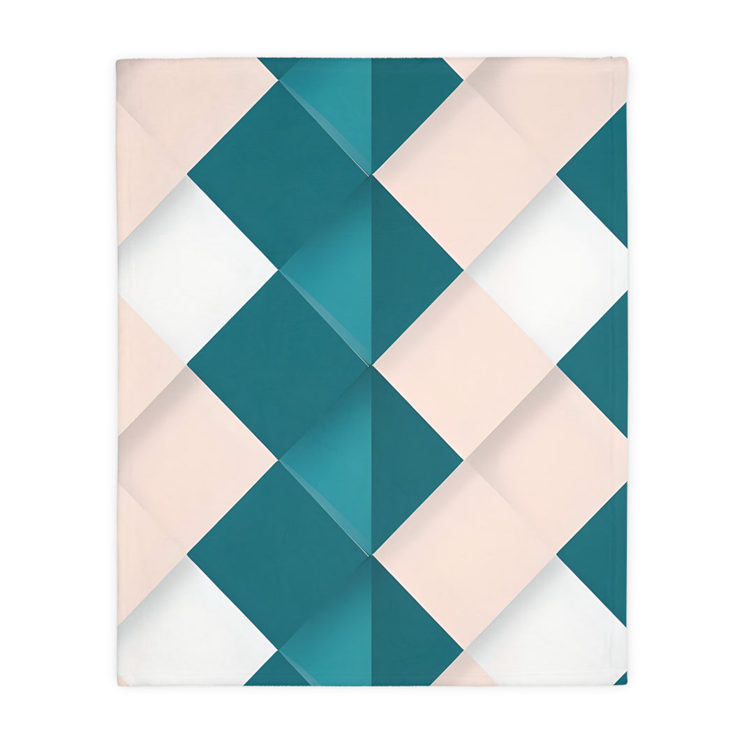 Blue and Pink Grid Velveteen Microfiber Blanket (Two-sided print)