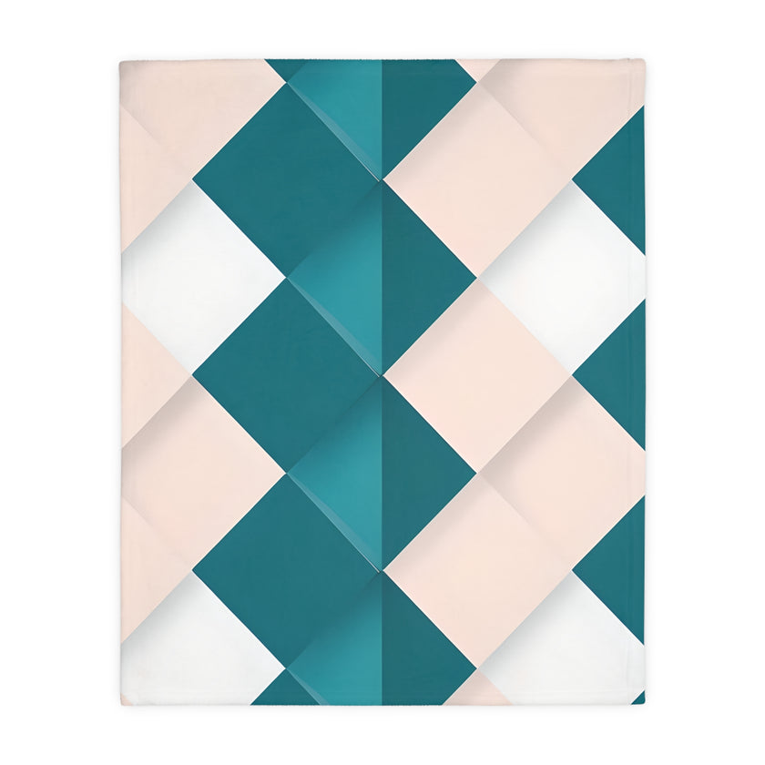 Blue and Pink Grid Velveteen Microfiber Blanket (Two-sided print)