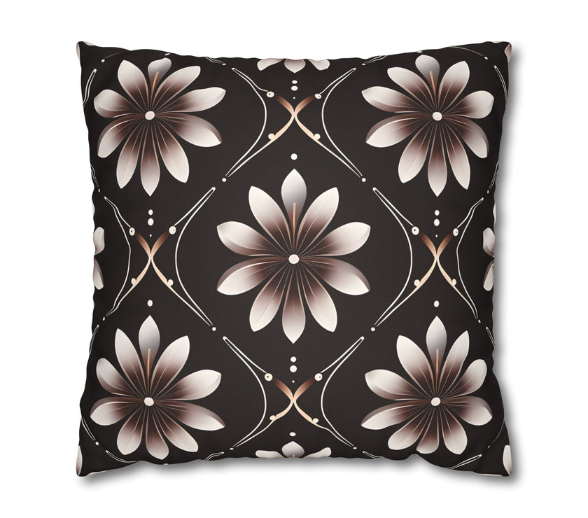 Black Floral Faux Suede Square Pillowcase