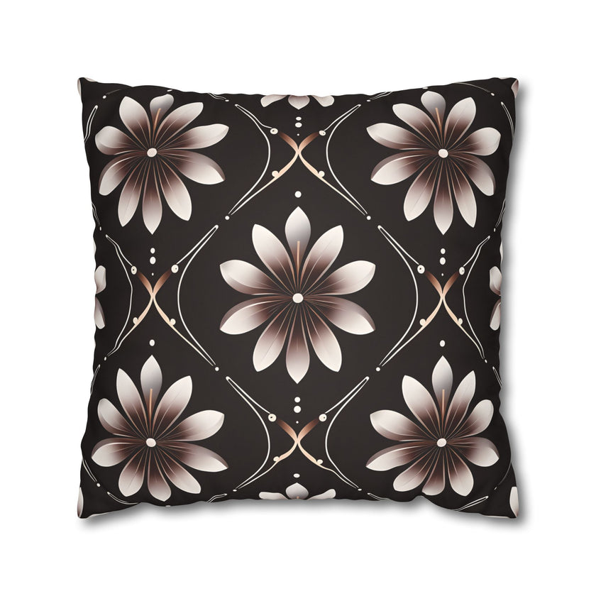 Black Floral Faux Suede Square Pillowcase