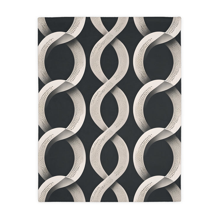 Black and White Wavey Pattern Velveteen Microfiber Blanket (Two-sided print)