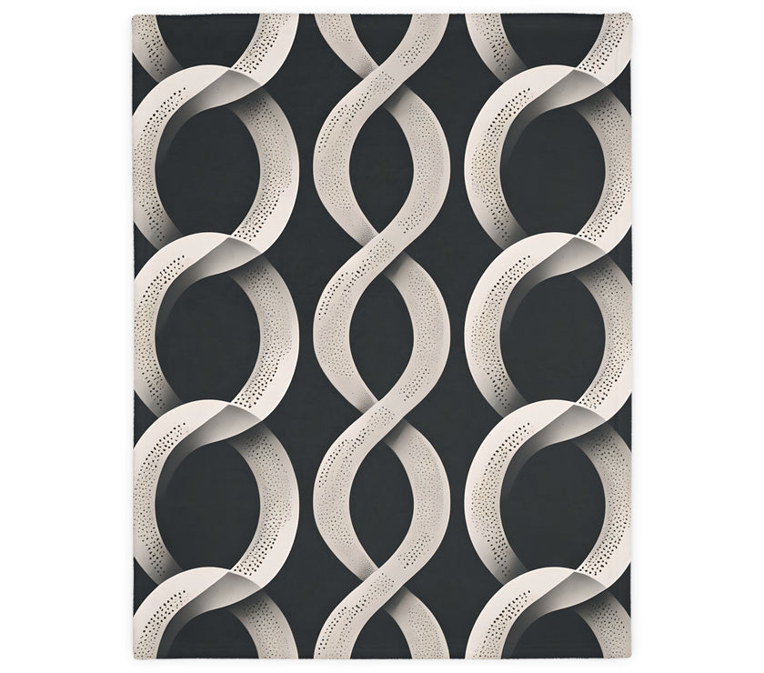Black and White Wavey Pattern Velveteen Microfiber Blanket (Two-sided print)