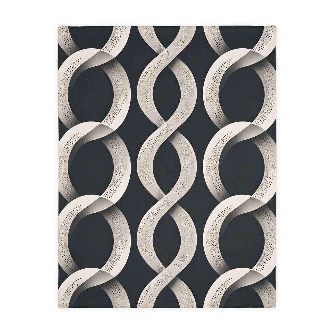 Black and White Wavey Pattern Velveteen Microfiber Blanket (Two-sided print)