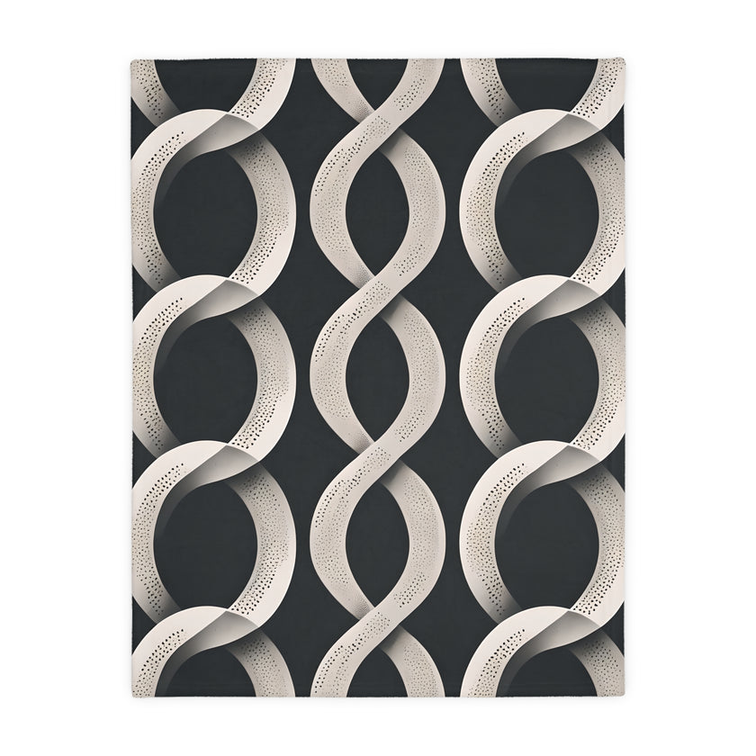 Black and White Wavey Pattern Velveteen Microfiber Blanket (Two-sided print)