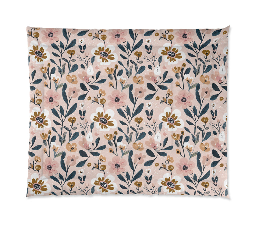 Floral Pattern Comforter, Cozy Bedding, Boho Home Decor, Gift for Her, Spring Bedroom Makeover, Warm Soft Blanket