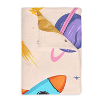 Kids Outer Space Spaceship Rocket Planet Velveteen Microfiber Blanket, Two-sided Print, Children's Bedroom Decor, Boys Girls Gift, Nursery