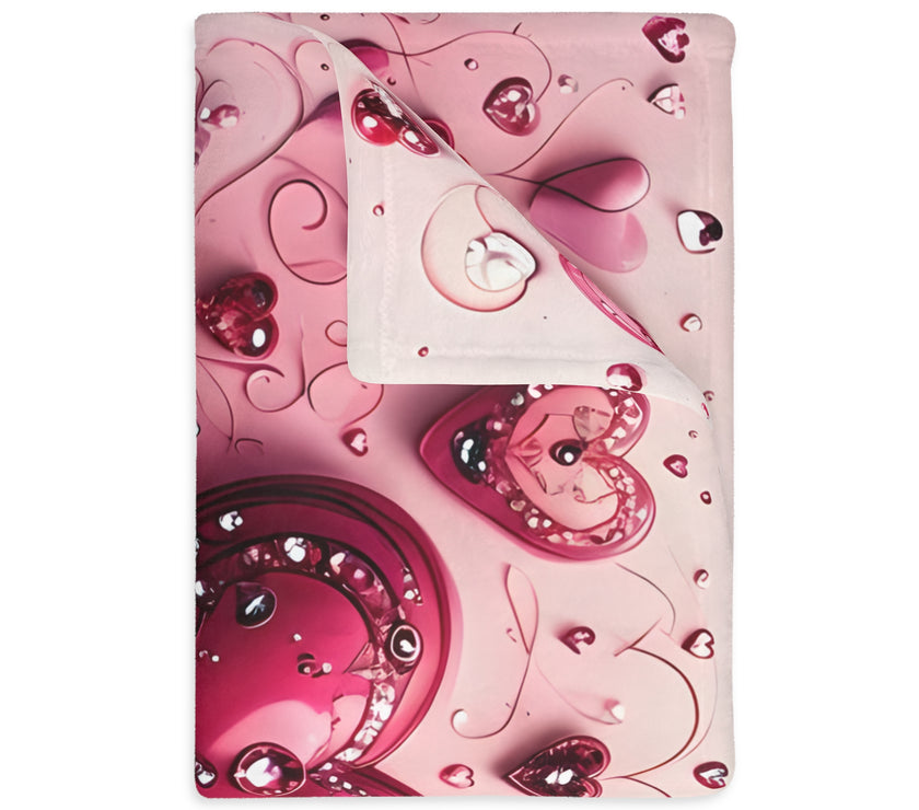 Pink Hearts Velveteen Microfiber Blanket (Two-sided print) Pink Velveteen Microfiber Blanket, Love Blanket