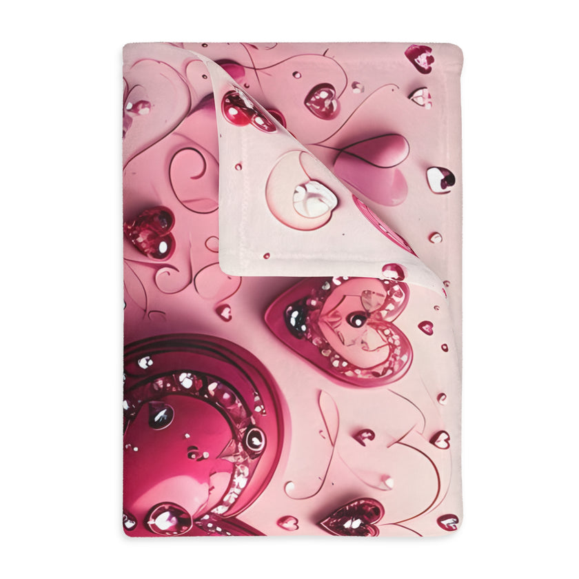 Pink Hearts Velveteen Microfiber Blanket (Two-sided print) Pink Velveteen Microfiber Blanket, Love Blanket