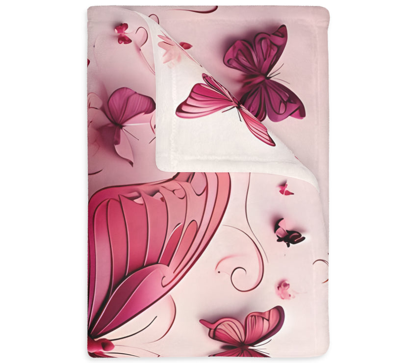 Pink Butterfly  Velveteen Microfiber Blanket (Two-sided print)