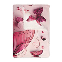 Pink Butterfly  Velveteen Microfiber Blanket (Two-sided print)