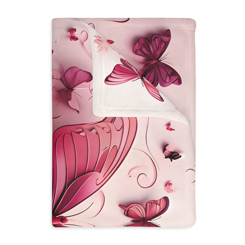 Pink Butterfly  Velveteen Microfiber Blanket (Two-sided print)