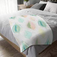 Velveteen Microfiber Blanket, Green Pink Leaf Blanket - Soft Plush Throw, Cozy Winter Bedding, Botanical Home Decor, Gift for Nature Lover,