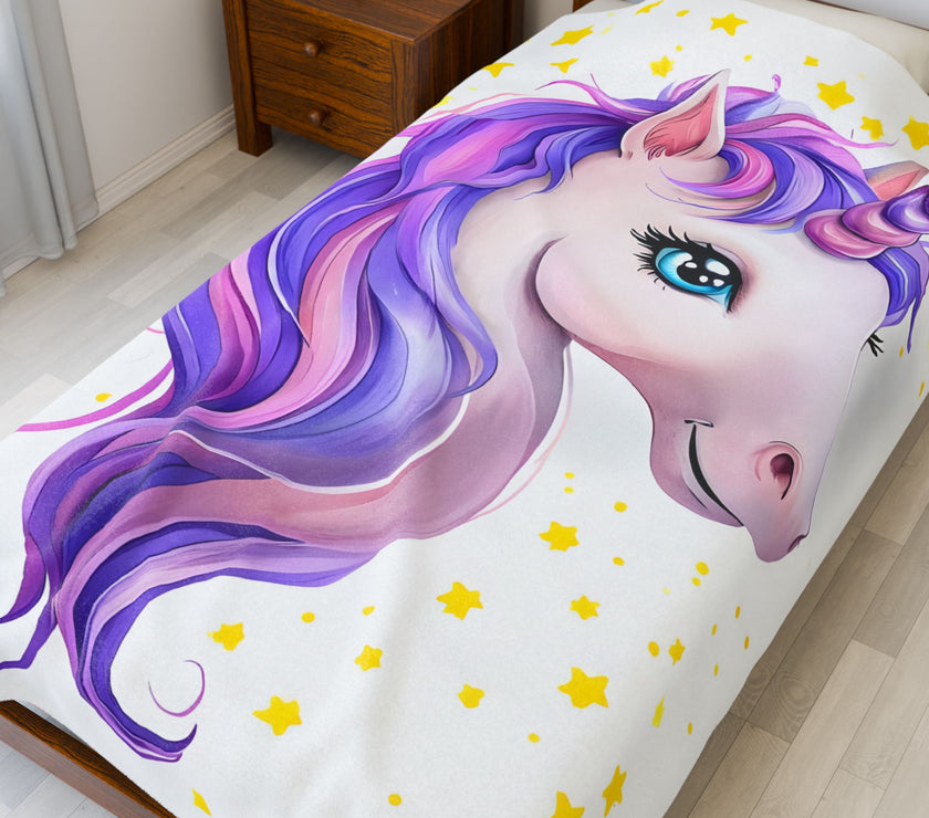 Purple Unicorn Velveteen Plush Blanket