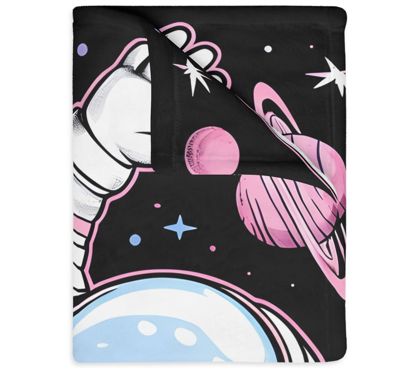 Kids Blanket, Astronaut Spaceman Print, Two-Sided Velveteen Microfiber Throw, Children's Bedroom Decor, Outer Space Theme Bedding, Galaxy