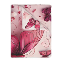 Pink Butterfly  Velveteen Microfiber Blanket (Two-sided print)