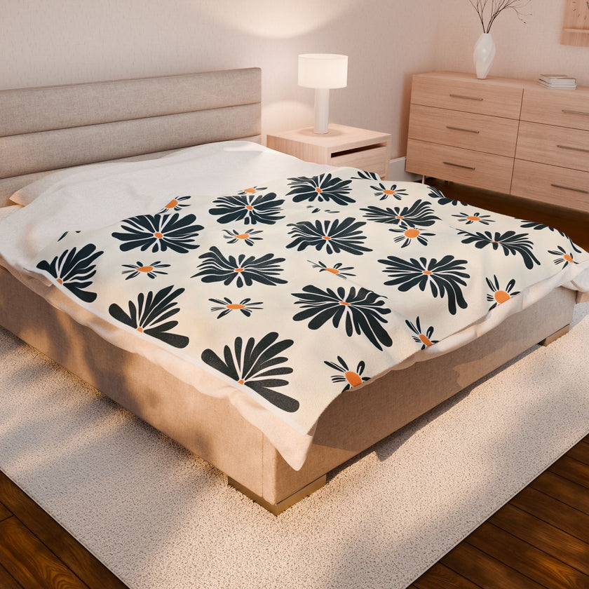 Green , White floral Velveteen Plush Blanket