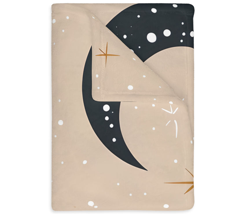 Velveteen Blanket, Pink Moon and Stars Soft Throw, Cozy Bedding, Nursery Decor, Celestial Night Sky Bed Cover, Double Sided Print
