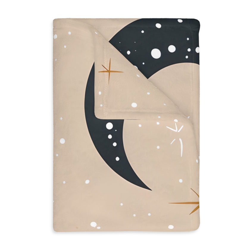 Velveteen Blanket, Pink Moon and Stars Soft Throw, Cozy Bedding, Nursery Decor, Celestial Night Sky Bed Cover, Double Sided Print