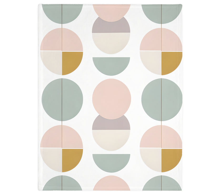 Velveteen Blanket, Pink White Grey Circle Graphic Design, Soft Cozy Throw, Warm Bedspread, Home Decor Accent, Gift for Her, Dorm Room