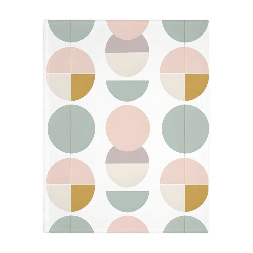 Velveteen Blanket, Pink White Grey Circle Graphic Design, Soft Cozy Throw, Warm Bedspread, Home Decor Accent, Gift for Her, Dorm Room