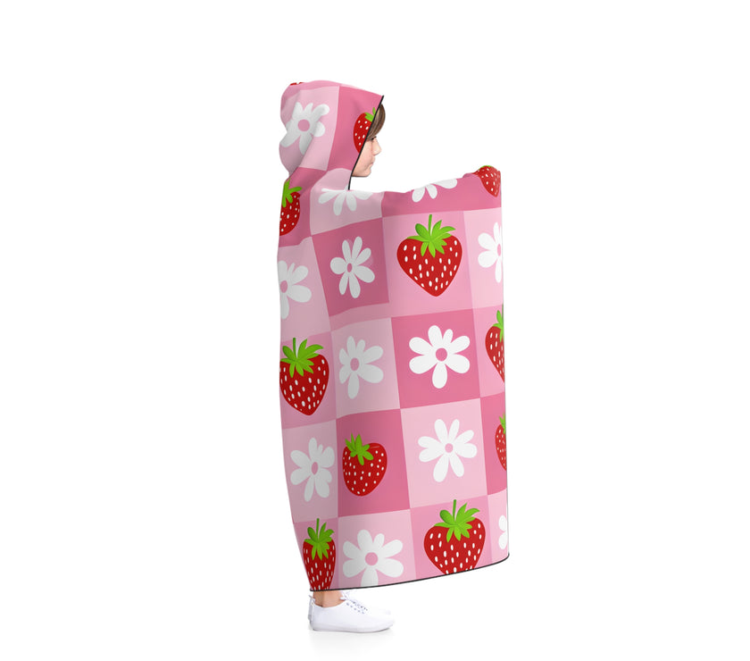 Cozy Strawberry Hooded Blanket - Perfect for Relaxing, Gifts for Her, Home Décor, Slumber Parties, Picnics, Kids' Sleepovers