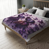 Purple Butterfly Blanket - Ultra Soft Velveteen Microfiber Throw, Reversible Print, Cozy Bedding, Home Decor, Gift for Her, Butterfly Lover,
