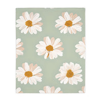 Velveteen Microfiber Blanket, White Daisies on Green - Floral Throw, Botanical Home Decor, Cozy Bedding, Gift for Nature Lovers, Double